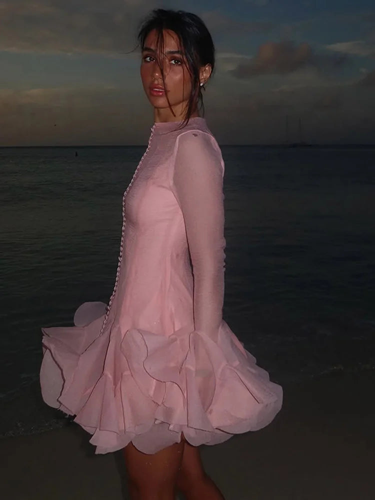 Pink Ruffle Short Dress