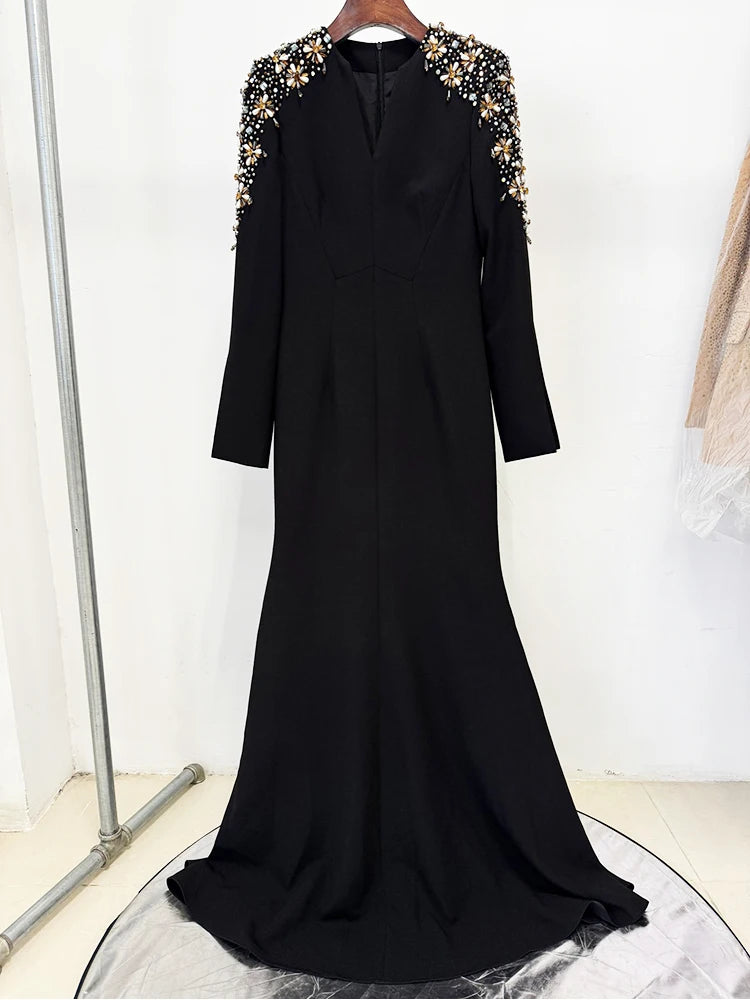 beaded shoulder Maxi Dress
