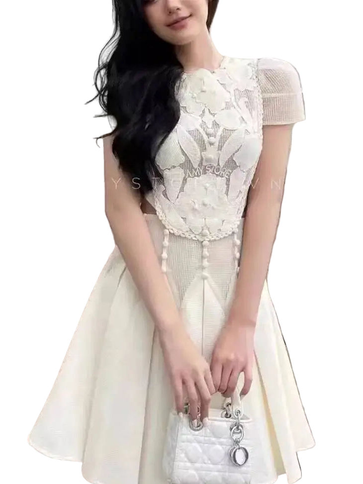 above the knee beige dress