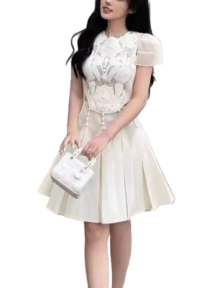 above the knee beige dress