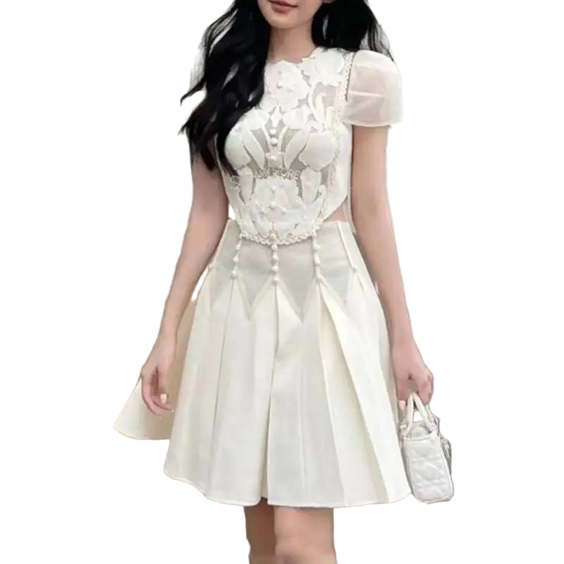 above the knee beige dress