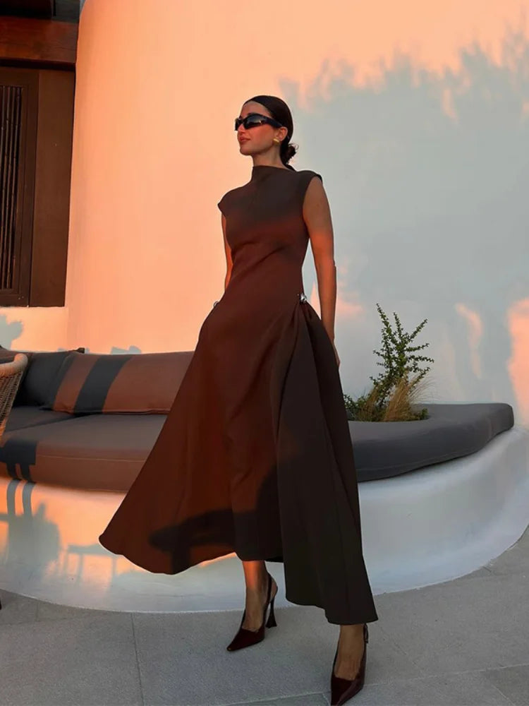 Brown High Waist Long Dress