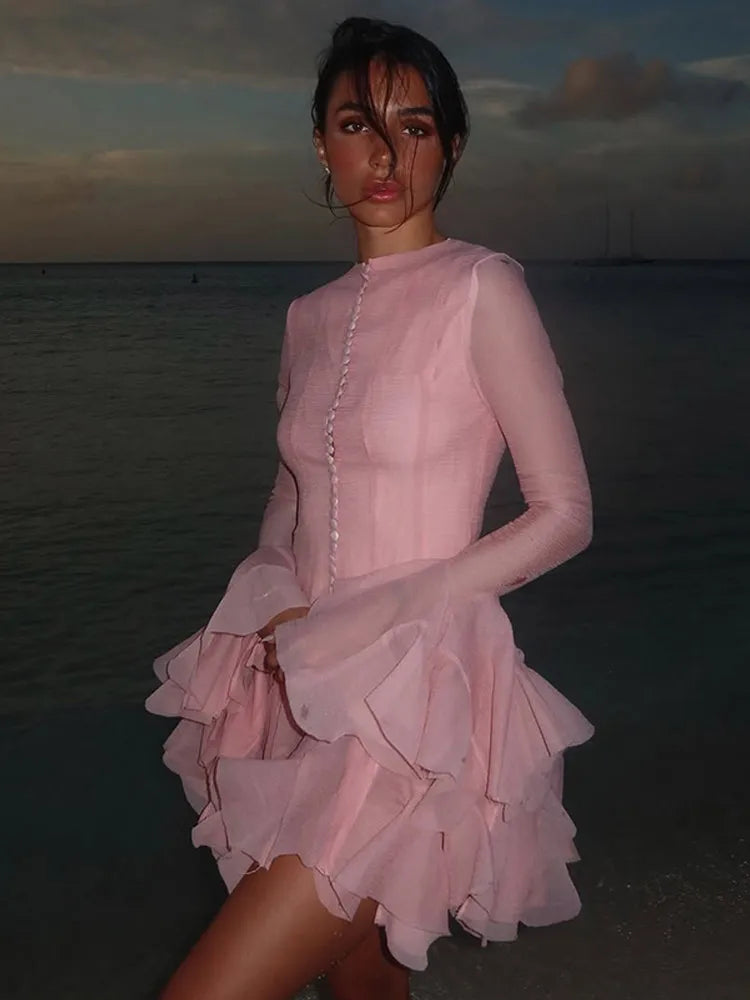 Pink Ruffle Short Dress