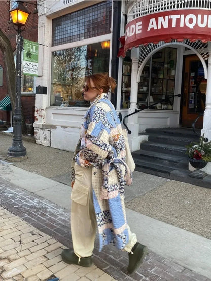 plated Cotton Coat with Belt