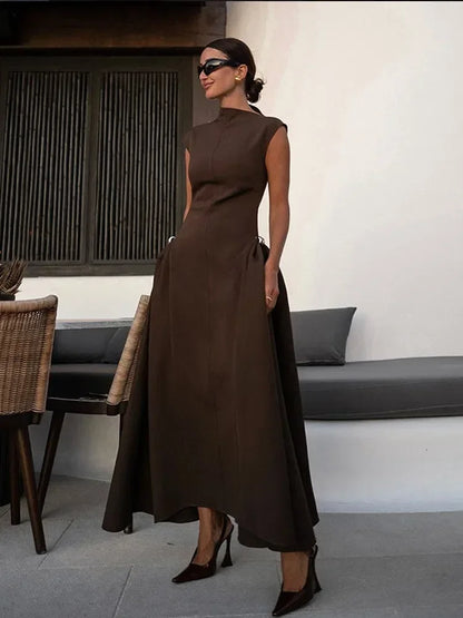 Brown High Waist Long Dress