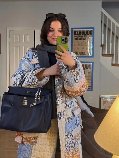 plated Cotton Coat with Belt