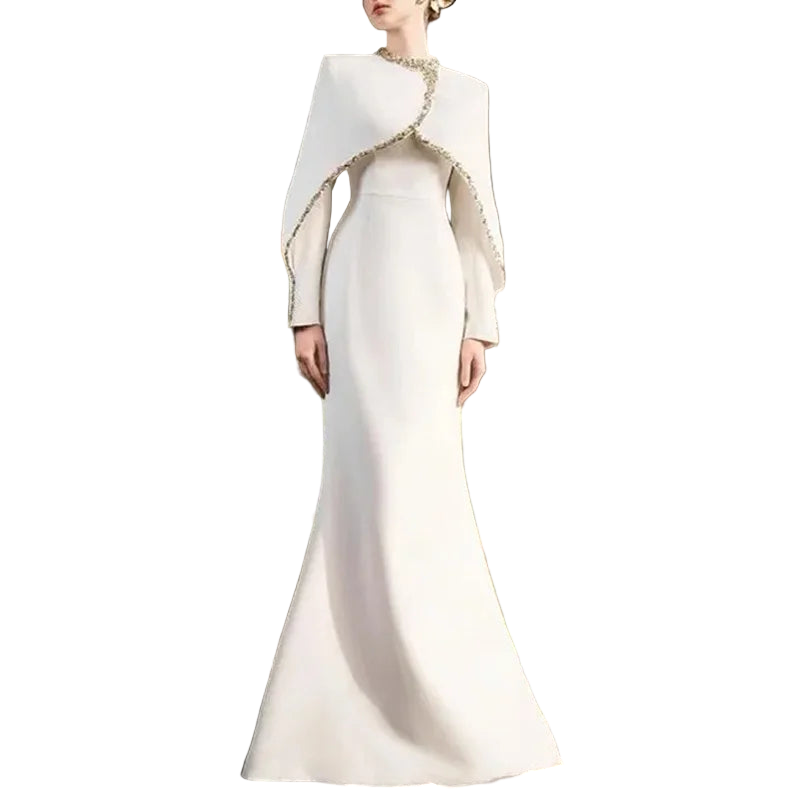 off white elegant cape dress