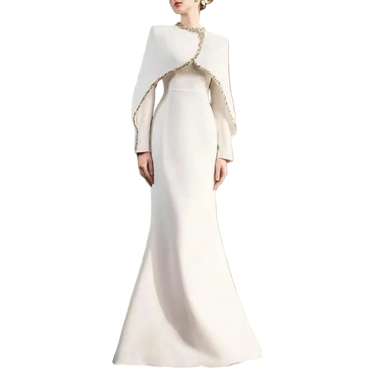 off white elegant cape dress
