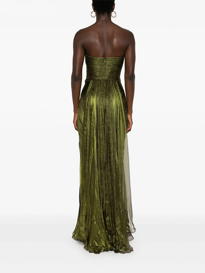 Shiny Green Chiffon Evening Dress