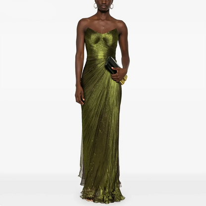 Shiny Green Chiffon Evening Dress