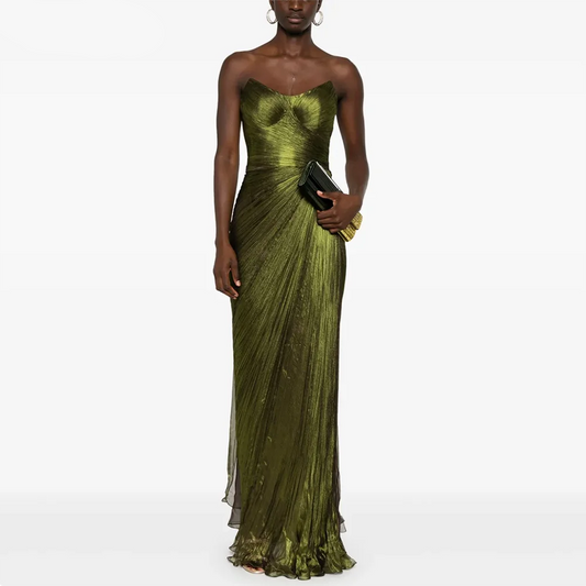Shiny Green Chiffon Evening Dress