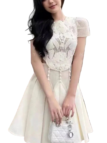 above the knee beige dress