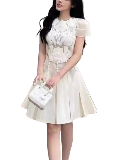 above the knee beige dress
