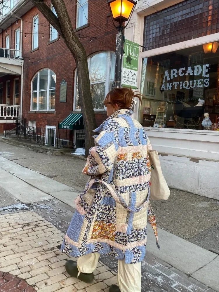 plated Cotton Coat with Belt