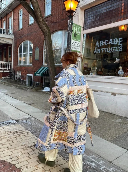 plated Cotton Coat with Belt