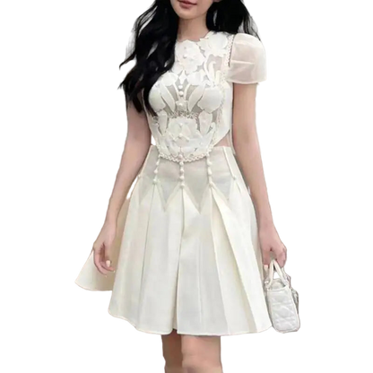 above the knee beige dress