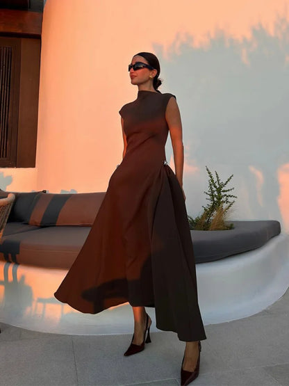 Brown High Waist Long Dress