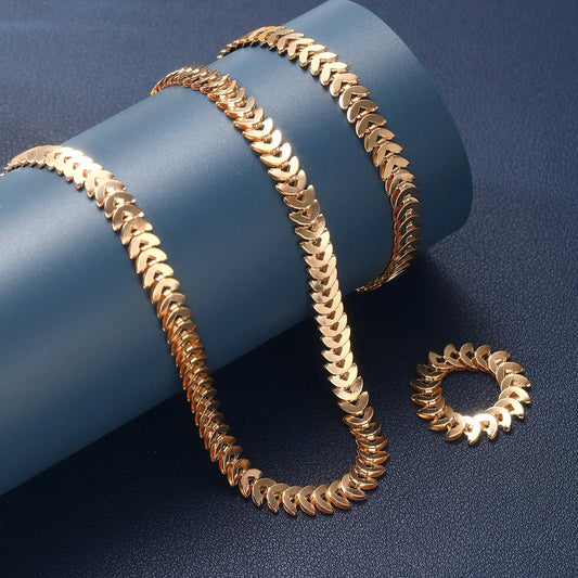Vintage Gold Color Circle Necklace Earrings Set